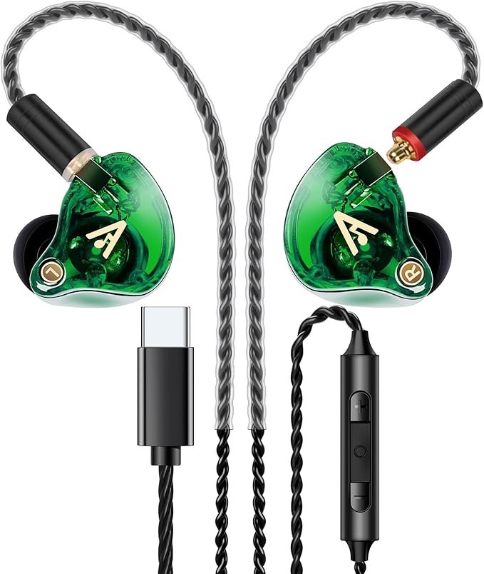 Vibes 202MC USB-C Wired Earbuds - USBC HiFi in Ear Headphones for iPhone 17/16/15 - Noise Isolating Ear Buds w/ Mic - Clear Sound, Deep Bass & Comfort-Fit Earphones - Silver Plated Cord, Carrying Case