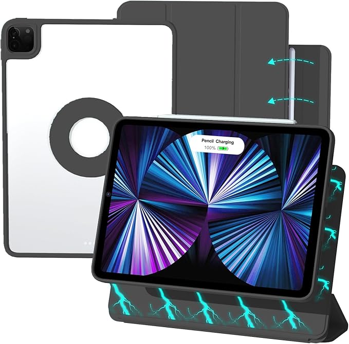 ZENLU iPad Pro 11 inch Case with Removable Magnetic Folio Cover, Premium PU Leather, Multiple Angles Stand, Pencil Slot Charging Support, Full Protective Case for 11" (1/2/3/4 Gen) iPad Pro (Black)