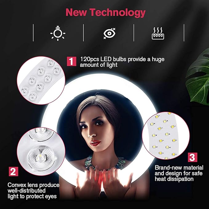 19 inch LED Ring Light LCD Display Touch Screen with Tripod Stand Dimmable Makeup Selfie Ring Light for Studio Portrait YouTube Vlog Video Shooting with Carrying Bag and Remote Controller, CRI>90