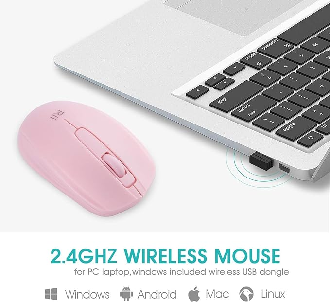Rii Wireless Mouse,2.4G Portable Computer Mice for PC, Laptop, Windows,Office Included Wireless USB dongle (Pink)
