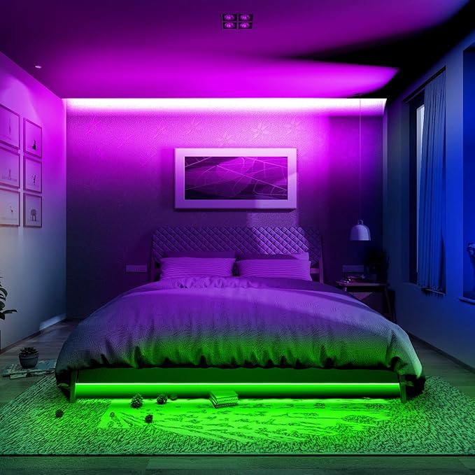phopollo Led Lights 40ft (2 Rolls of 20ft) for Bedroom RGB Color Changing Led Lights Kit with Power Supply and Remote