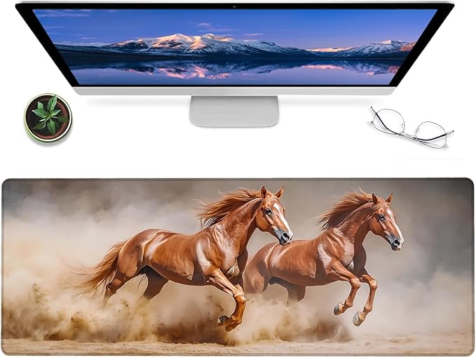 Wild Horse Running Gaming Mouse Pad – 12x31.5in Large Extended Desk Mat with High-Speed Galloping Design – Non-Slip Rubber Mousepad for Office Home – Deskmat Gifts for Animal Lovers Decor