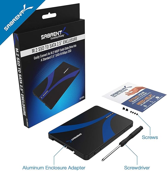 SABRENT M.2 SATA SSD to 2.5 Inch SATA III Aluminum Enclosure Adapter (EC-M2SA) [Not NVMe]