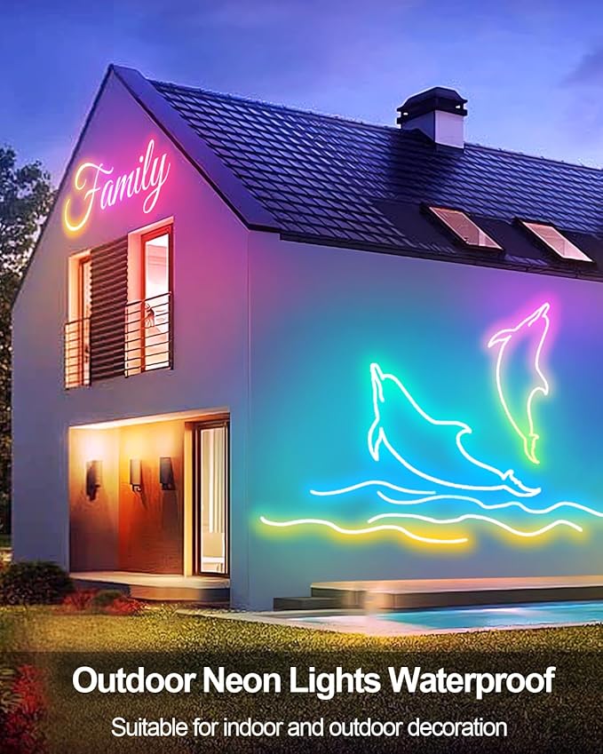 Smart Neon Rope Lights USB, 16.4Ft LED Rope Lights IC & RGB Color Changing with APP Control, Music Sync Neon Strip Lights Outdoor Waterproof DIY for Gaming Room Living Indoor Decor