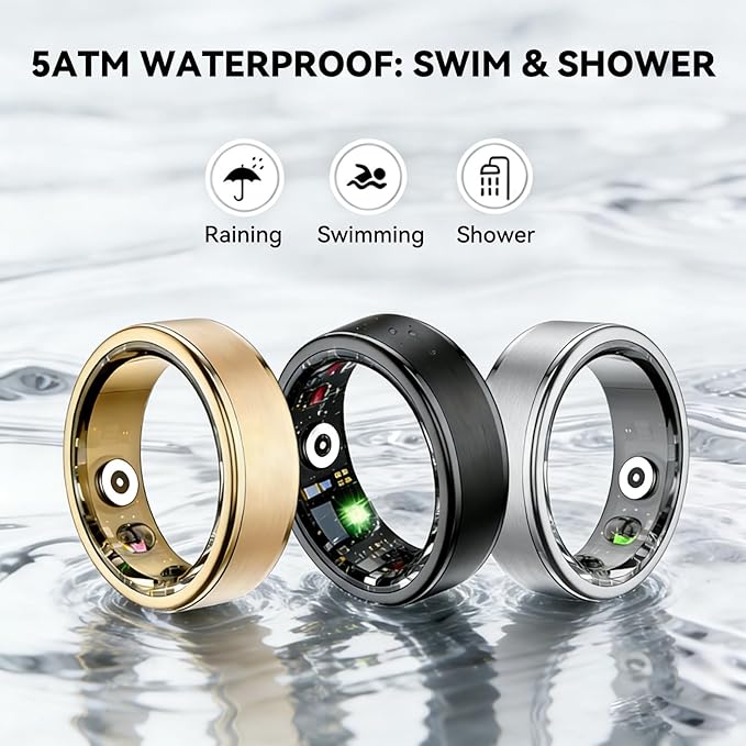 Smart Ring for Women Men,Fitness Ring with 24/7 Activity Tracking,Stress,Sleep Monitoring,No APP Subscription Fees,Compatible with iOS & Android, HarmonyOS Black, 11#