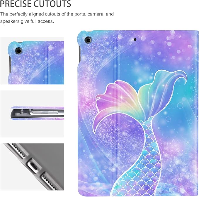 iPad 9th Generation Case, iPad Cases 9th Generation, iPad 8th Generation Case, ipad 7th Generation Cases 10.2 Inch for Kids Girls Multi-Angle Viewing with Adjustable Stand Auto Wake Sleep, Mermaid
