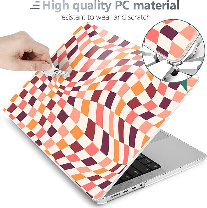 Batianda Case for New MacBook Pro 14 Inch M5 (2025 2026) & 2024 2023 Release [Model A3434 / A3112] - Ultra Slim 1.2mm Glossy Hard Shell Protective Skin Keyboard Cover 4-in-1 Bundle, Checkerboard