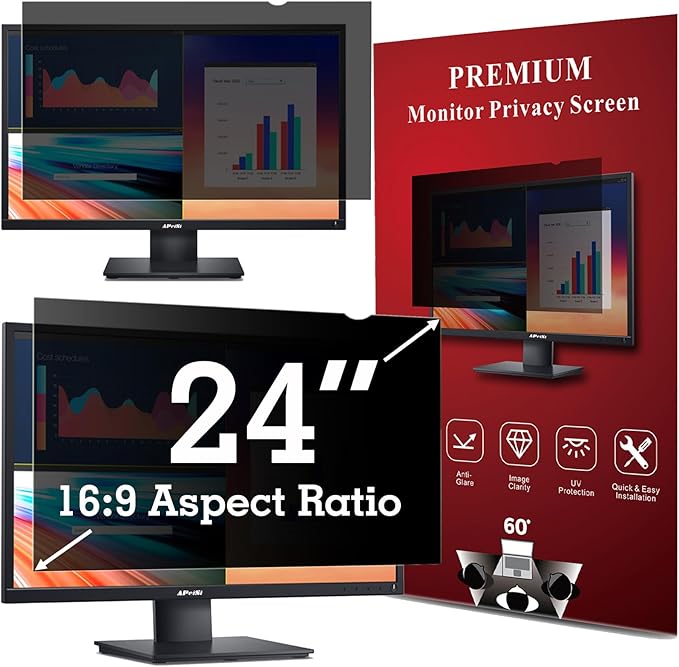 24 Inch Privacy Screen Filter for Widescreen 16:9 Monitor | Privacy Shield | Anti-Glare | Anti-Blue light Protector | Anti-SPY | Eye Protection | Computer Security Private Filter