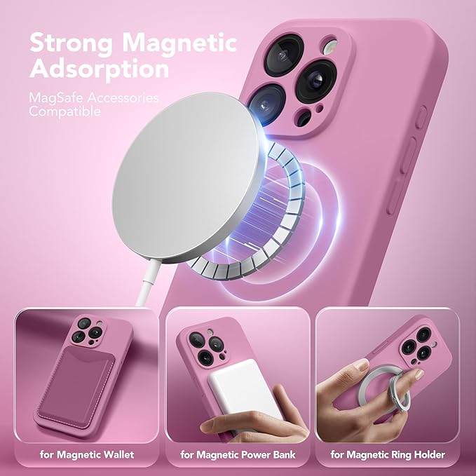 Magnetic for iPhone 15 Pro Case, Compatible with MagSafe, [Full Camera Protection][Screen Protector] Silicone Shockproof Protective Phone Case for iPhone 15 Pro 6.1", Blackcurrant