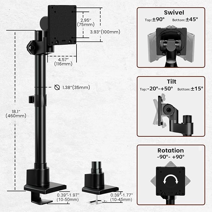 Monitor-Arm Ultrawide Heavy Duty 24-57'' - Aluminum Single Monitor Mount Holds up to 59.4lbs, Adjustable Desk Mount Stand, VESA 75/100 mm, Black