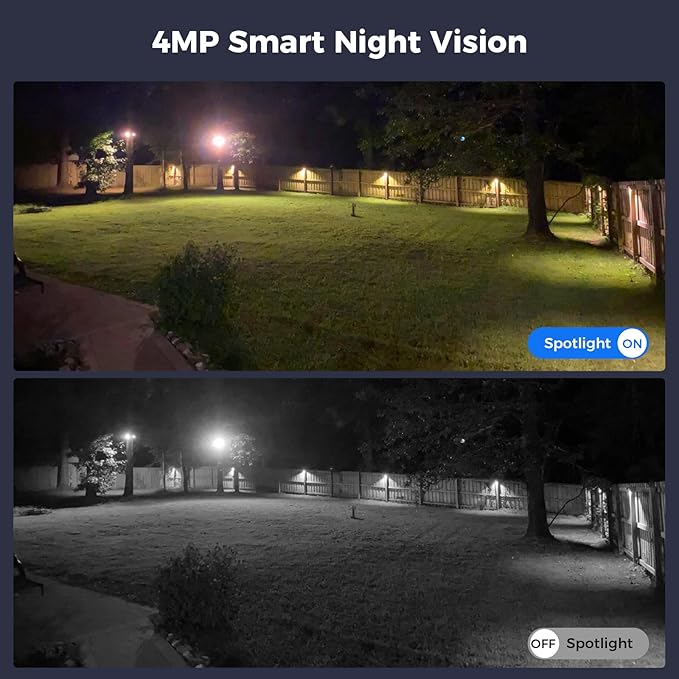 Hiseeu Solar Security Camera Outdoor, 4MP Wireless WiFi Camera, PTZ 360° View, PIR Motion Detection, Color Night Vision, IP66, 2-Way Audio, Compatible with Alexa