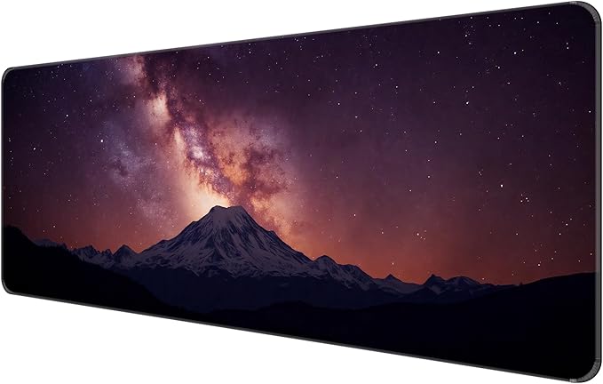 Thin Extended Gaming Mouse Pad （31.5 * 11.8 * 0.08 inch） with Stitched Edges Large Mousepad Long XXL Keyboard and Mouse pad Desk Mat for Gaming Office & Home - Mountain Under The Starry Sky