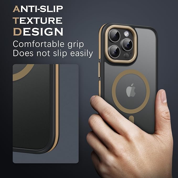 YINLAI Case for iPhone 16 Pro Max, Magnetic [Compatible with Magsafe] Supports Wireless Charging Slim Translucent Matte Men Women Shockproof Protective Back Phone Cover 6.9 Inch,Black/Desert Titanium