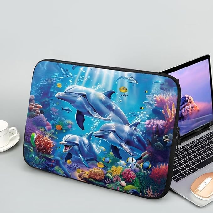 Dolphin Laptop Sleeve for Women Men 13 inch Laptop Accessories with Versatile Uses Lap Top Case Portable Computer Sleeve Laptop Pouch Ideal Gifts for Holidays Blue