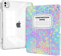 Shockproof Case for iPad Pro 13 Inch M5 2025 & M4 2024 with Pencil Holder, Stable Trifold Stand, Slim Transparent Clear Back Cover, Auto Wake/Sleep, Leopard Composition Book