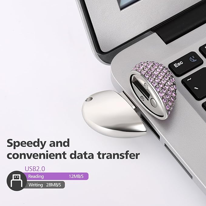 USB 2.0 Flash Drive,Cute Romantic Heart Shape USB Memory Stick,Thumb Drive for Photos, Music, Files Storage (Purple, 32, GB)