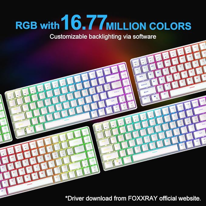 FOXXRAY HKM-S93 Mechanical Gaming Keyboard, Compact 75% Layout Hot-Swappable Gaming Keyboard Blue Switch, RGB Backlit with Customizable Keys, 84-Key Wired Computer Keyboards for Laptop PC Gamer-White