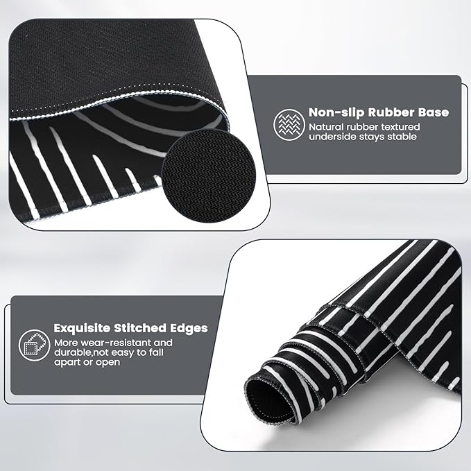iCasso Black Desk Mat, Large Mouse Pad for Desk, Anti-Slip Big Mousepad with Stitched Edges, Computer Pad for Desktop