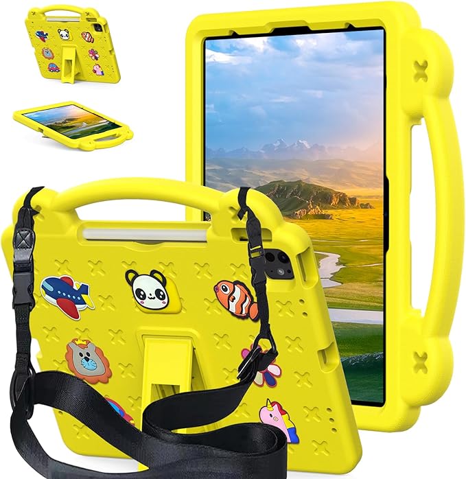 AKABEILA Compatible with ONN 10.1(GEN3) 2022(1000071485)/Amazon Fire HD 10(2021/2023)/Fire HD 10 Plus(2021/2023) Tablet Case, Kids Case with Shoulder Strap & Stand Handle Yellow
