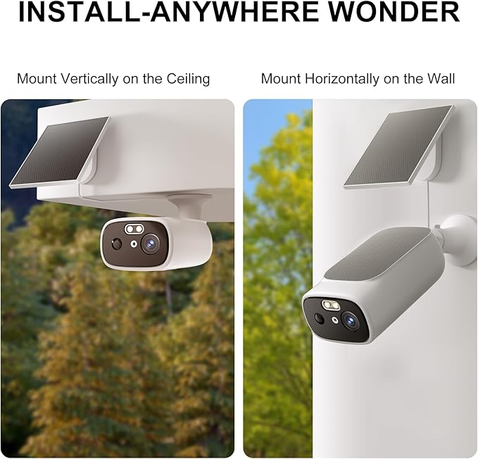 2K Solar Camera Outdoor Wireless-5/2.4Ghz WiFi Cameras for Home Security, AI Motion Detection, Color Night Vision, SD Card/Cloud Storage, Waterproof, Compatible with Alexa/Google Home (2 Cameras)