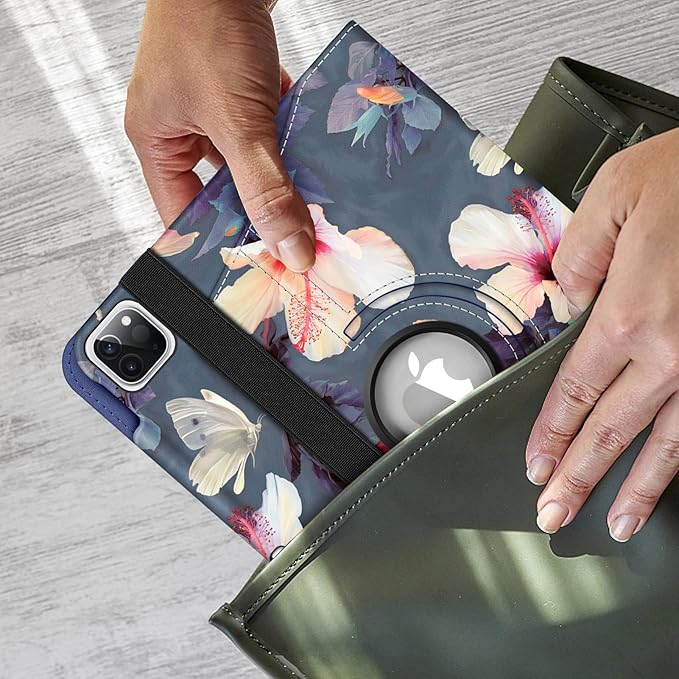 Fintie Rotating Case for iPad Pro 11-inch (4th / 3rd Generation) 2022/2021-360 Degree Swiveling Stand Cover w/Pencil Holder, Auto Sleep/Wake, Also Fit iPad Pro 11" 2nd/1st Gen, Blooming Hibiscus