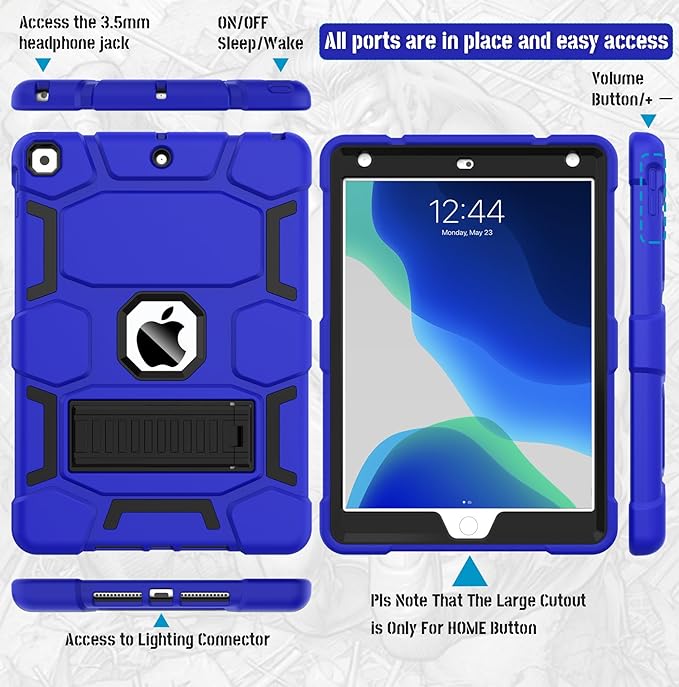 CCMAO for iPad 9th Generation Case, iPad 8th 7th Generation Case, iPad 10.2 Inch 2021/2020/2019 Case, Heavy Duty Rugged Shockproof Protective Cover with Kickstand, Dark Blue+Black