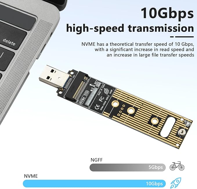 ELUTENG NVME to USB Adapter USB 3.1 Gen 2 to M.2 NVMe SSD Converter Adapter 10Gbps PCIe Based M Key Hard Drive Reader Max 4TB Support UASP for 2280 2260 2242 2230 SSD (Only for M.2 NVME)