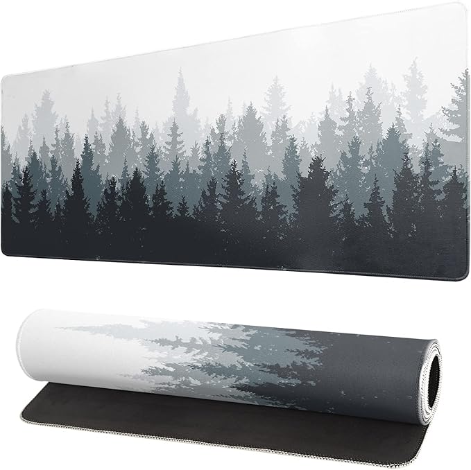Desk Mat,Large Mouse Pad 31.5x11.8 Inch XL Extended Gaming Mouse Pad Mat with Non-Slip Base Stitched Edges Mousepad for Computer,Office,Keyboard and Laptop - Fog Misty Forest
