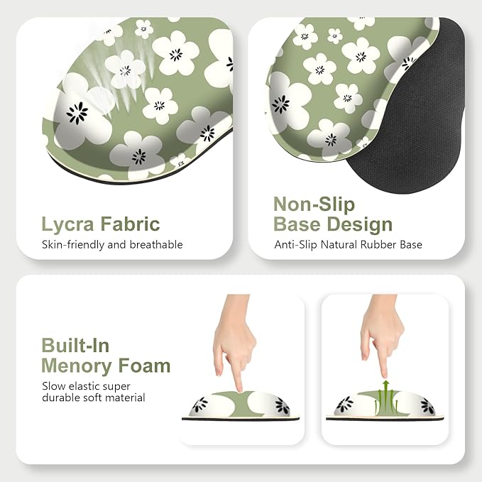 Large Gaming Mouse Pad Set, 4 in1 Ergonomics Keyboard Desk Mat w/Memory Foam Wrist Rest, Computer Extended Game Mousepad, Non-Slip Desk Matt Pad Easy Typing Pain Relief I Green Lucky Florals