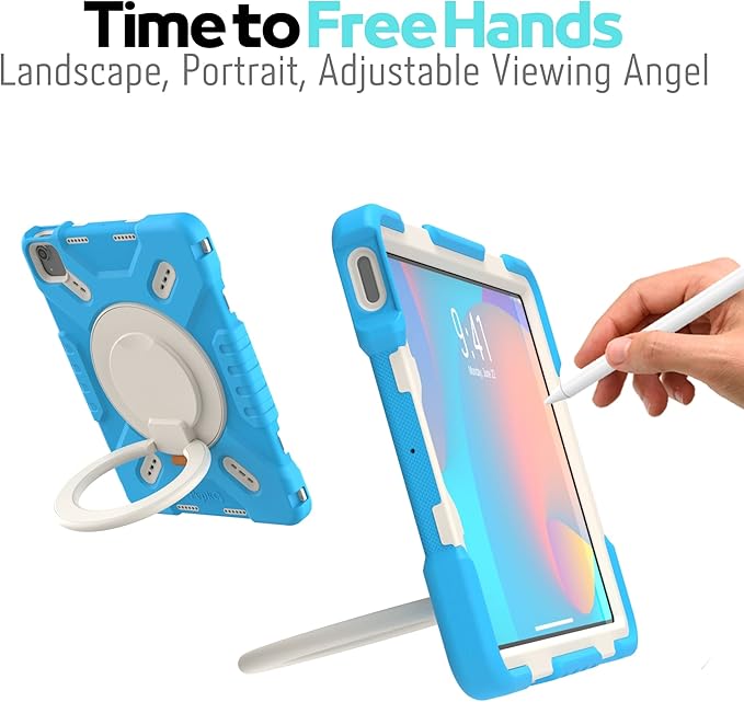 Triple Shockproof Case for iPad Air 5th/4th Generation 10.9 inch 2022/2020 and iPad Pro 11 Case 2022 2021 2020 2018 Gen, Kids Boy Girl Cover with Kickstand & Shoulder Strap (Blue)