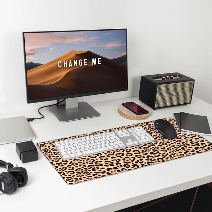 Cheetah Leopard Animal Print Large Extended Mouse Pads XL Mousepad with Stitched Edges Non-Slip Rubber Base Computer Keyboard Pad Desk Mat for Home Office Desk Decor, 29.5" X 15.8"