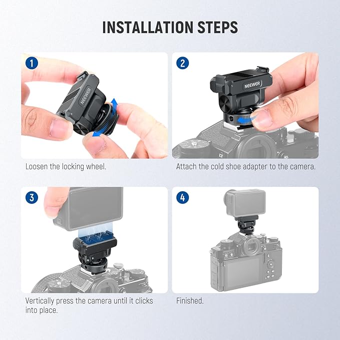NEEWER Magnetic Mount Accessories Compatible with DJI Osmo 360 / Action 5 Pro / 4/3, Quick Release 160° Tilt Action Camera Adapter Mount with Cold Shoe, 1/4" Thread, AC012 Dark Gray