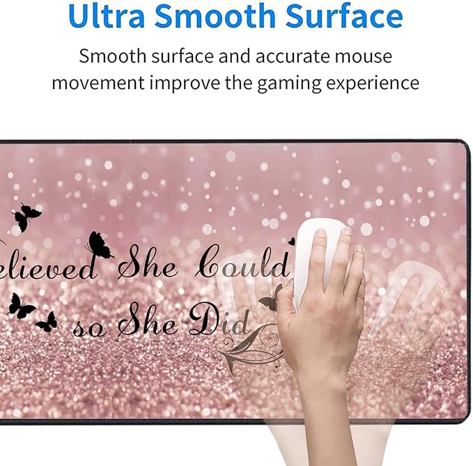 3 Piece Mouse Pad Set with Stitched Edge Large Anti-Slip Mouse Pad Desk Pad Keyboard Pad + Wrist Rest Pad + Coaster, Memory Foam Wrist Rest for Office/Home - She Believed She Could So She Did