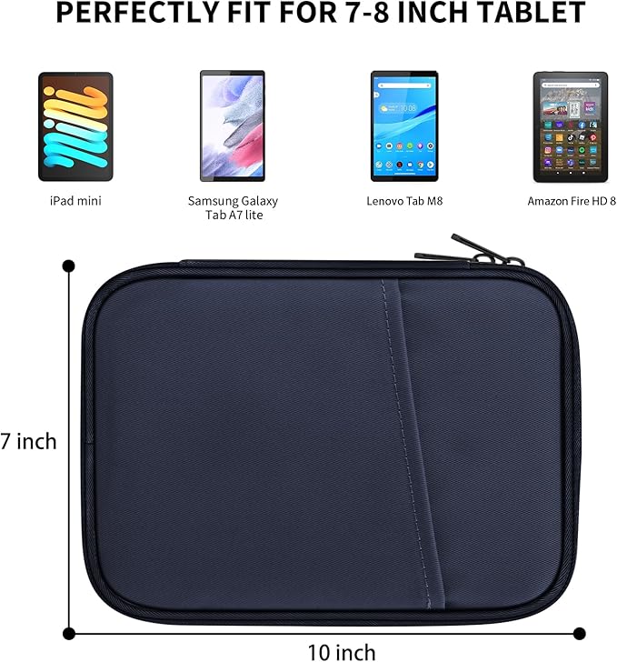 HoYiXi Universal Sleeve Bag for 7-8 inch Tablet Fire HD 8/Fire HD 8 Plus Compatible iPad mini (6th Gen) 8.3" 2021, iPad mini 5/4/3/2/1, Tab A8, 7"-8" inch Android Tablet Sleeve Case -Blue