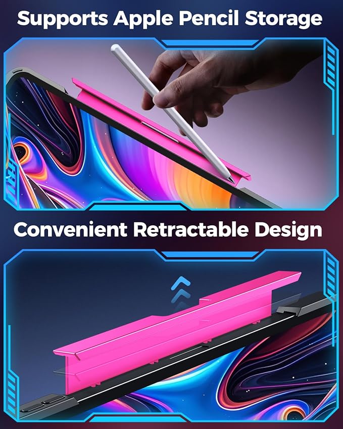 SIBEITU Keyboard Case for iPad Pro 13 Inch (M5 2025 / M4 2024), 360 Rotatable iPad Pro 13 Clear Cover with Multi-Touch Trackpad, 7-Color Backlight & 3 Brightness, High-Tech Visible PCB Design, Pink