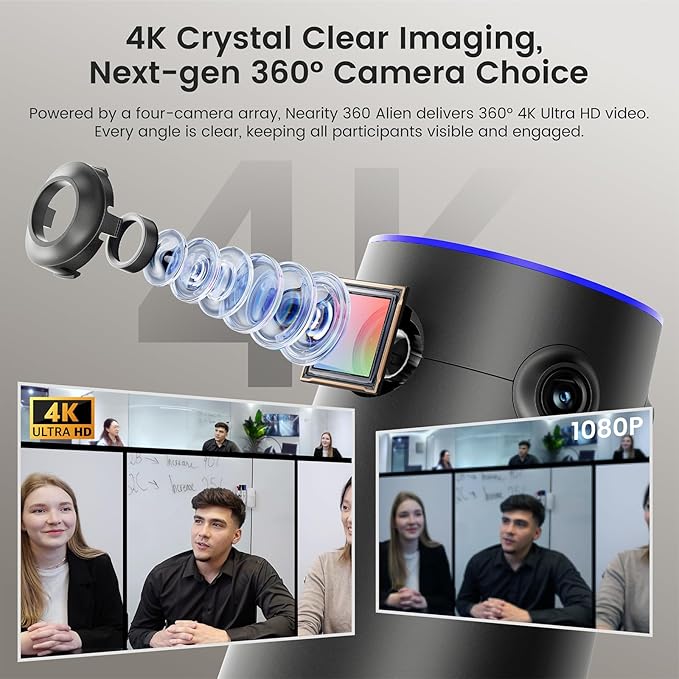 NEARITY 360 Alien 4K Video Conference Camera with Microphone, 8MP Video Conferencing Webcam, 3 AI Modes, 6 Noise Cancelling Mics, Auto Framing, Conference Webcam for PC/Laptop/SmartBoard