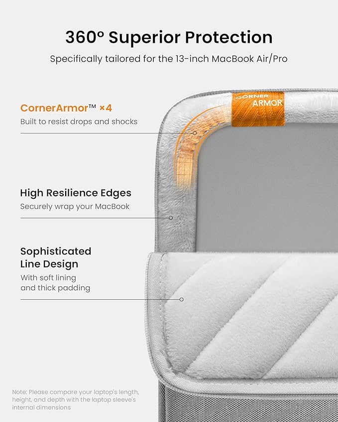 tomtoc 360° Protective Laptop Sleeve for 13-inch New MacBook Air M5/A3449 (2026) M4/A3240, M3/A3113, M2/A2681, M1/A2337, Water-Resistant Computer Case Bag Fits 13" MacBook Neo A18 & MacBook Pro M2/M1