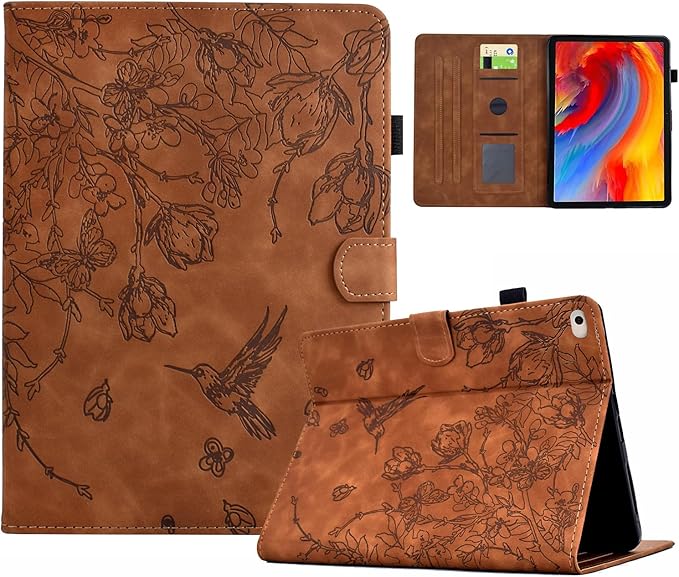 for iPad 9.7 Inch Case iPad 6th/5th Generation Case 2018 2017, Embossed Suede Leather Folio Stand Cover for iPad 9.7 inch/Pro 9.7/Air 2/Air 1, Auto Sleep/Wake, Brown Bird Flower Embossing
