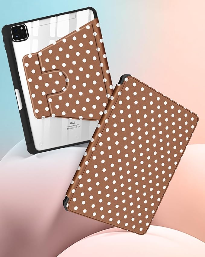 Uppuppy for iPad Air 11 inch Case(Air M4 2026, 8th Gen/M3 2025/M2)/Air 5th/4th Gen 10.9", for iPad Pro 11 inch Case(Pro 4th/3rd/2nd/1st Gen) - 360 Rotating Folio Cover with Pencil Holder, Brown Polka