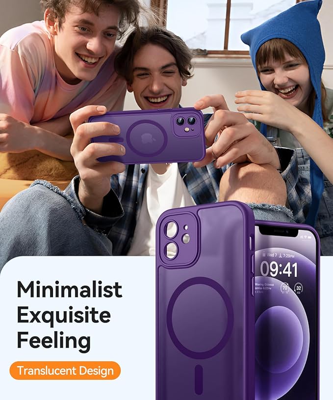 CANSHN Magnetic for iPhone 12 Mini Case, Upgraded [Full Camera Protection] [Compatible with Magsafe] [Translucent Matte] Shockproof Protective Phone Case for iPhone 12 Mini 5.4" - Deep Purple
