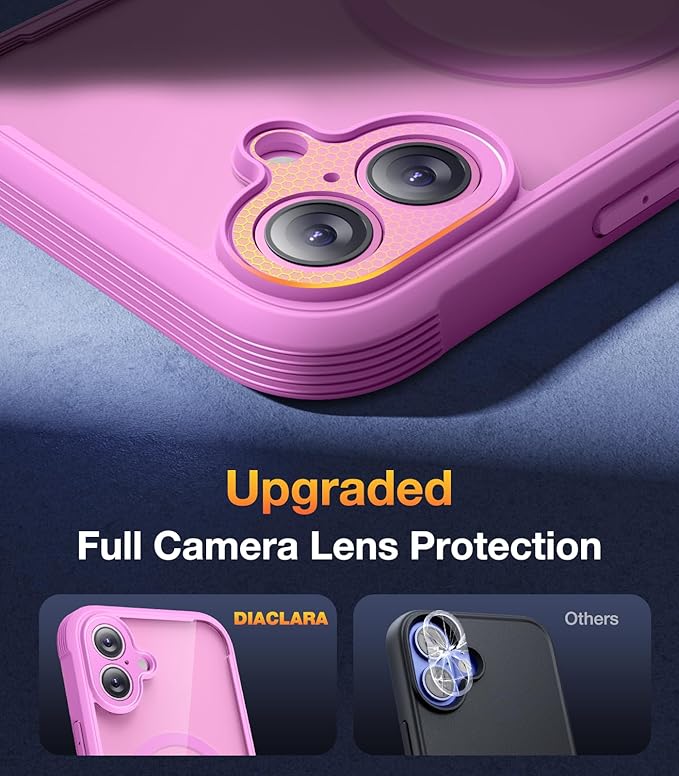 Diaclara Magnetic Designed for iPhone 16 Plus Case,[Full Camera Protection] 360 Clear Bumper Compatible with MagSafe Built-in Screen Protector for 16 Plus case,Magnetic Rose Purple