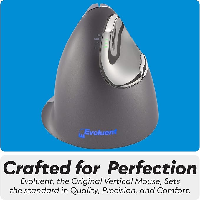 Evoluent – Inventor of The Vertical Mouse – VM4L Ergonomic Vertical Mouse Left Hand Wired USB, Sculpted for Comfort, Reduces Wrist Strain, 4 Speeds, 6 Customizable Buttons in Windows