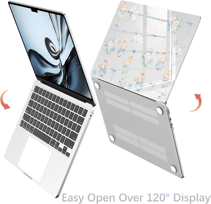 Compatible with MacBook Air 15 inch Case M5 M4 M3 M2 2026-2023 Release A3448 A3241 A3114 A2941, Cute Bunny Bow Flower Protective Hard Shell Clear Cover for Mac Air 15.3 inch
