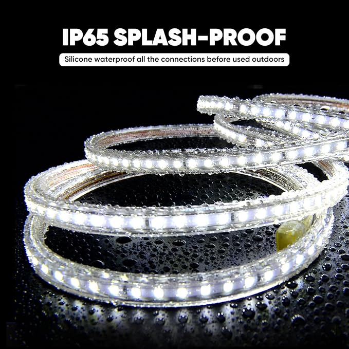 Shine Decor LED Strip Light 150FT 120VAC, Super Bright 19012 Lumens Dimmable, IP65 Waterproof for Outdoor Indoor, 6500K Cool White Every 1.6ft Cuttable Lighting Rope 6x10mm, ETL Listed 45M