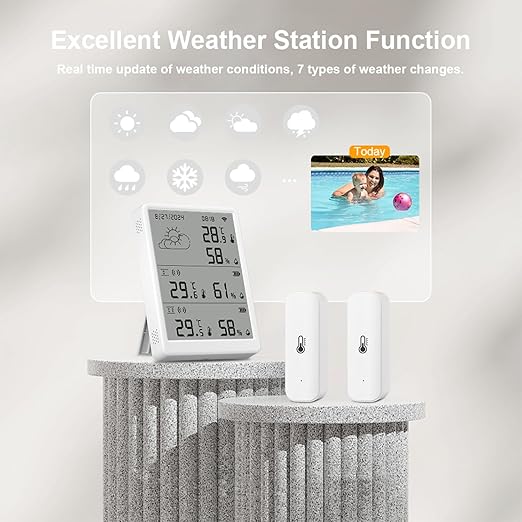 SENCKIT WiFi Hygrometer Thermometer, Digital Indoor Temperature Humidity Monitor with 1 Base Station + 3 Sensors, Smart Remote Monitor with App Alerts, Data Storage & Export, Compatible with Alexa
