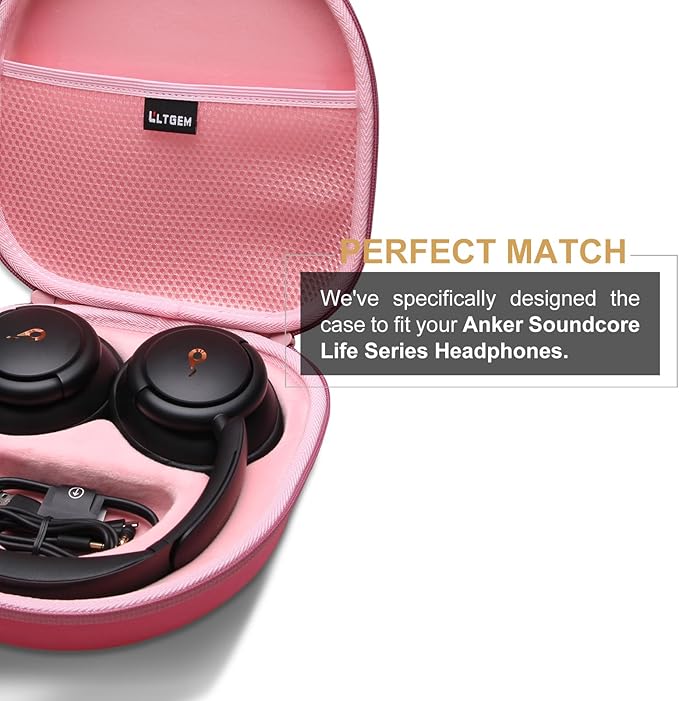 LTGEM Case Compatible with Anker Soundcore Life Q20i / Q20 / Q30 / Q45 Hybrid Active Noise Cancelling Headphones, Pink