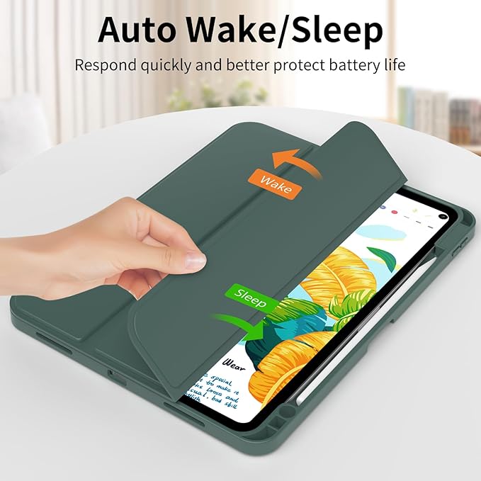 Case for iPad Pro 12.9 Inch Case 6th/5th/4th/3rd Generation with Pencil Holder, Smart Stand Cover with Soft TPU Back for iPad 12.9 Pro Case (2022/2021/2020/2018), Auto Sleep/Wake, Dark Green