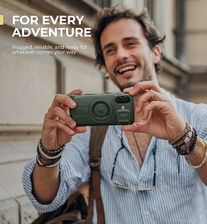 Dexnor for iPhone 16 Case with Slide Camera Cover & Adjustable Kickstand, Magnetic Rugged Shockproof Bumper Cases Heavy-Duty Magnetic Protective Cover,Army Green