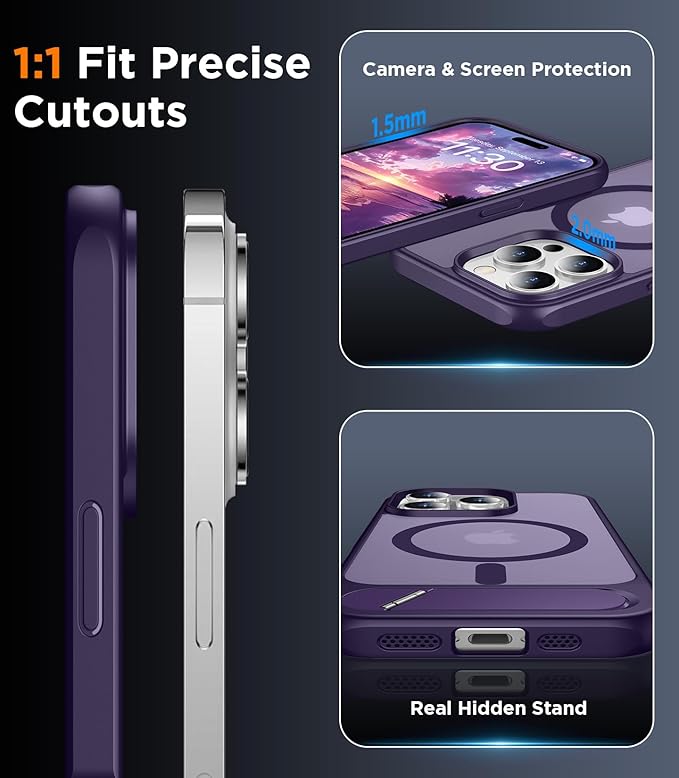 Magnetic Compatible with iPhone 14 Pro Case, [Built-in Invisible Kickstand][Compatible with MagSafe] [Military Grade Shockproof] Slim Translucent Matte Phone Case for iPhone 14 Pro 6.1"
