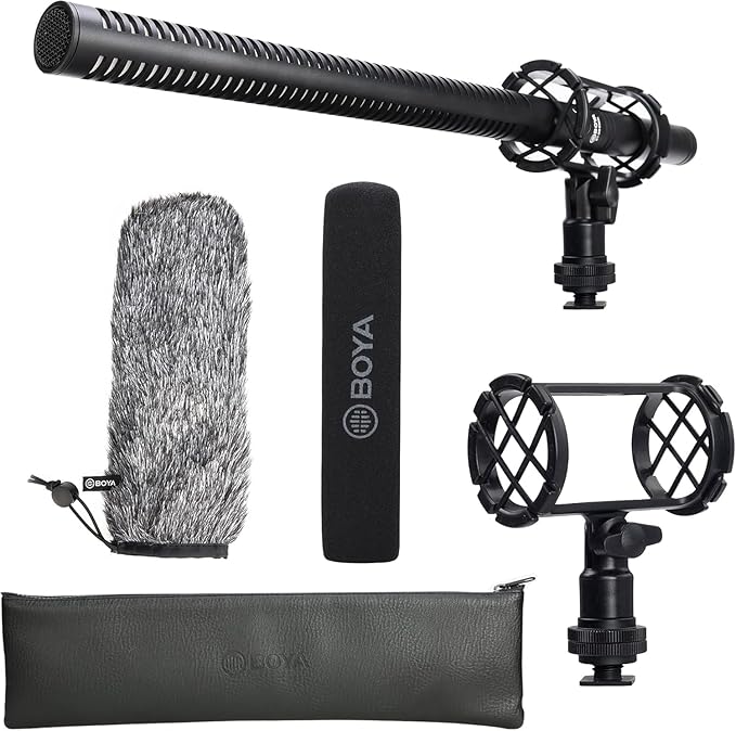 BOYA BY-BM6060L External Shotgun Microphone for Camera DSLR,Super-Cardioid Mic with Shockmount for Film Vlog, Professional Condenser Microphones for Video Recording Voice Interview YouTube